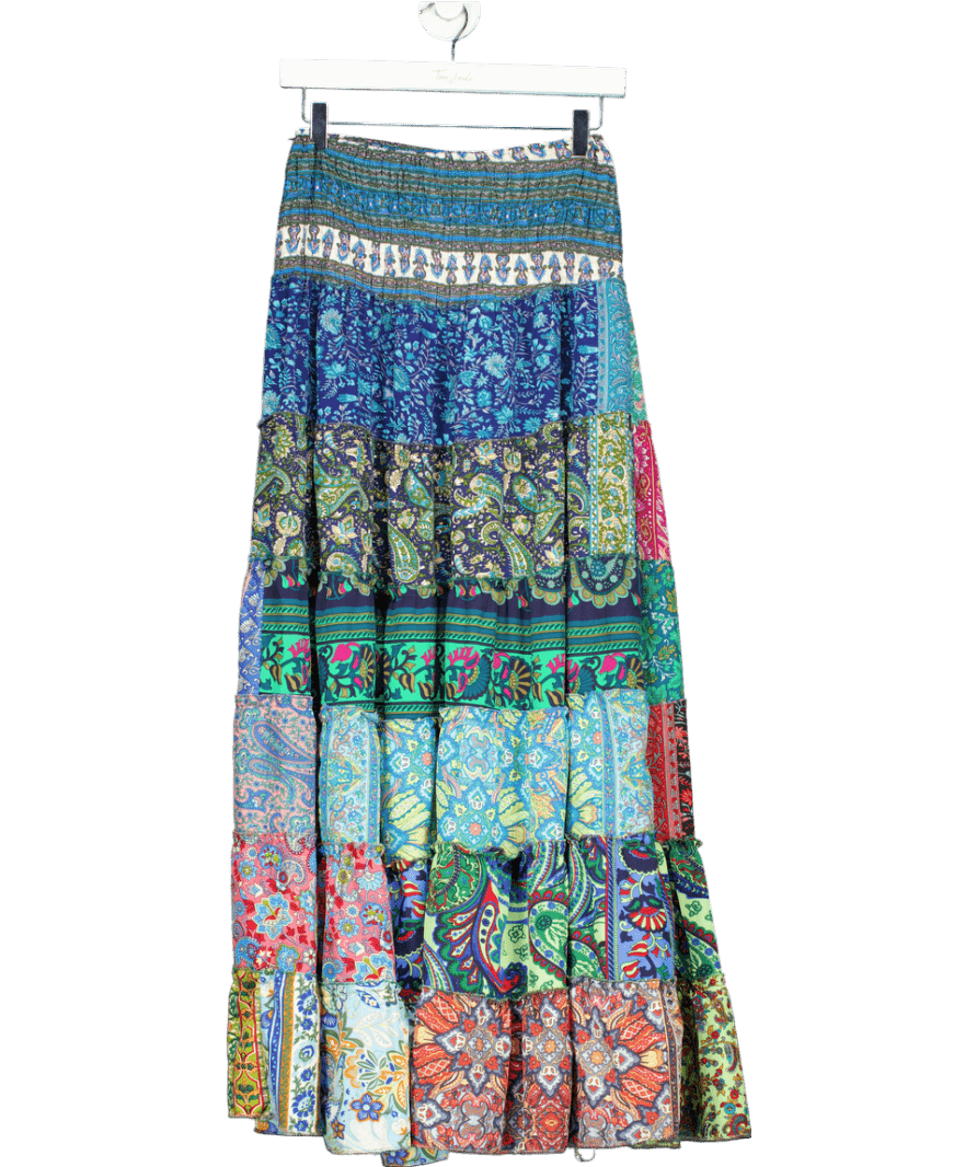 Unknown Multicoloured Silk Multicolour Tiered Maxi Skirt UK XS/S - Reliked