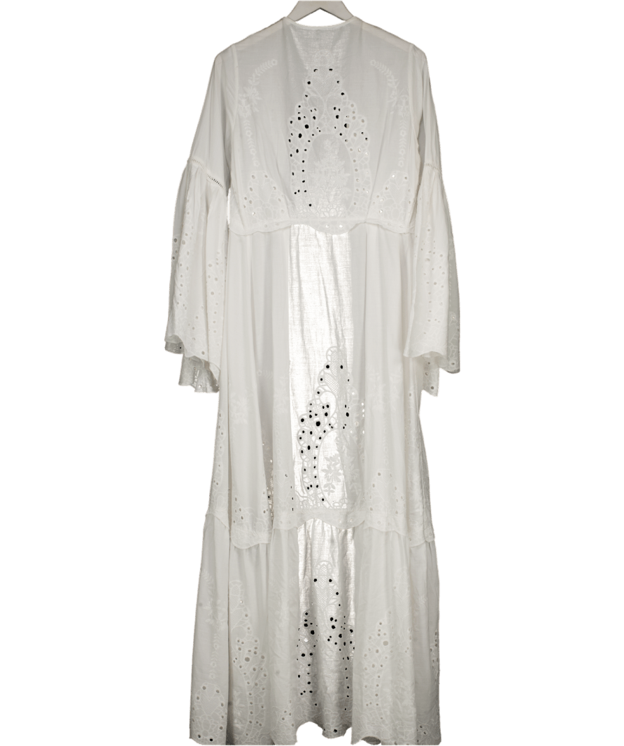 UNKNOWN White Cotton And Broderie Kimono UK S - Reliked