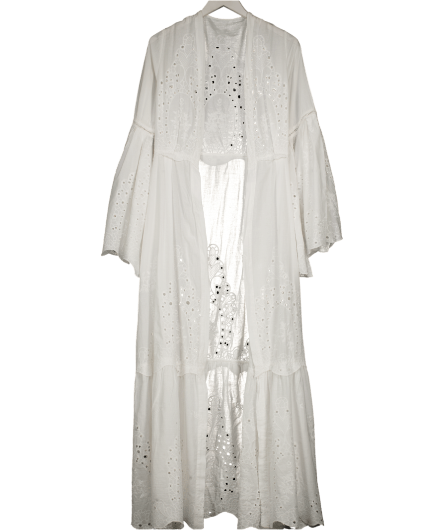 UNKNOWN White Cotton And Broderie Kimono UK S - Reliked