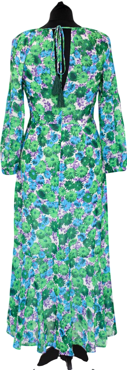 WHISTLES Blue / Green Alva Zinnia Floral Dress UK 6