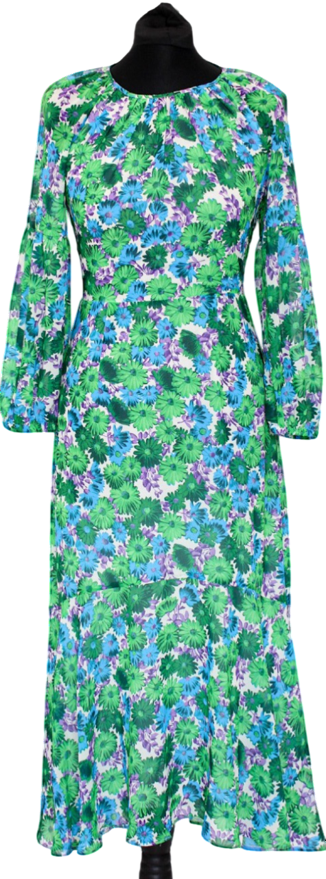 WHISTLES Blue / Green Alva Zinnia Floral Dress UK 6
