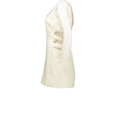 Self-Portrait Cream Boucle Embellished Neck Cut Out Mini Dress UK 4