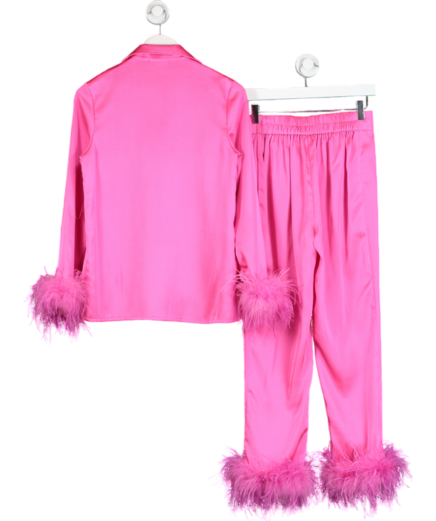 Nadine Merabi Pink Darcie Feather Detail Pyjamas UK XS