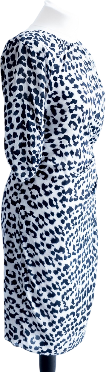 Whistles Grey / Black Stretch Silk Animal Print Bodycon Dress With Exposed Back Zip UK 12
