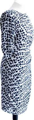 Whistles Grey / Black Stretch Silk Animal Print Bodycon Dress With Exposed Back Zip UK 12
