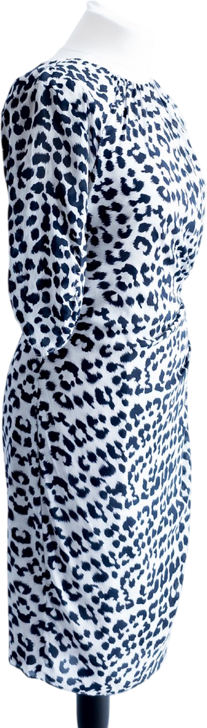 Whistles Grey / Black Stretch Silk Animal Print Bodycon Dress With Exposed Back Zip UK 12