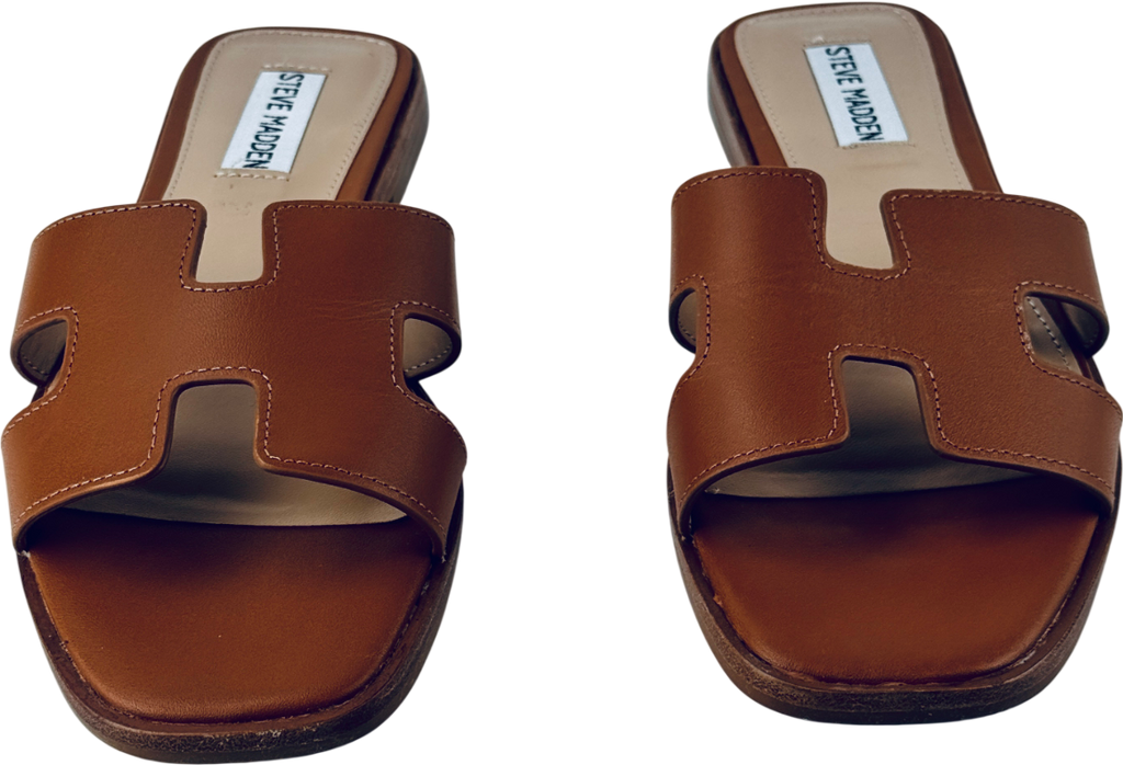 STEVE MADDEN Cognac Brown Leather Haydn "h" Sandals Us7.5 UK 5.5 EU 38.5 👠