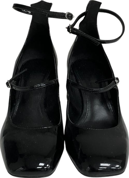 MANGO Black Patent Leather-effect Shoes With Buckle UK 6 EU 39 👠