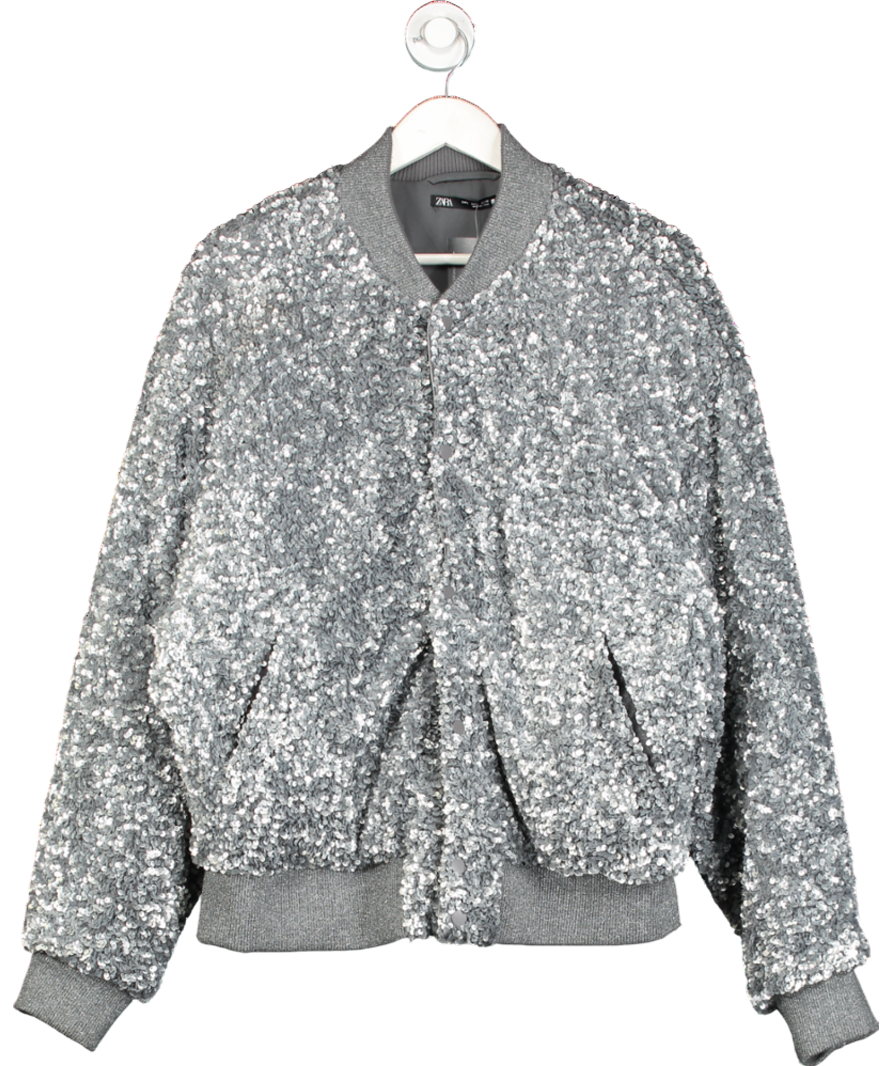 ZARA Metallic Sequin Bomber Jacket UK L
