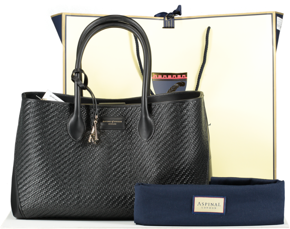 Aspinal Of London Black Large Woven Leather London Tote Bag