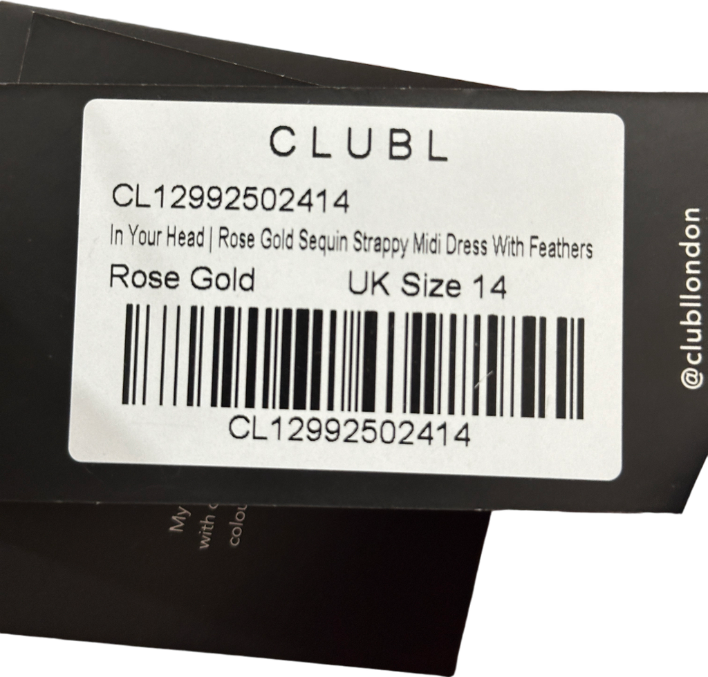 Club L Rose Gold Sequin Strappy Midi Dress With Feathers UK 14