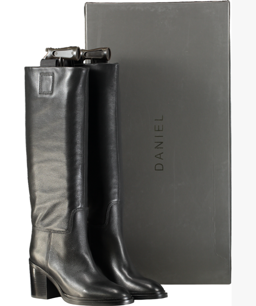 Daniel Sound Black Leather Block Heel Knee Boots UK 4 EU 37 👠