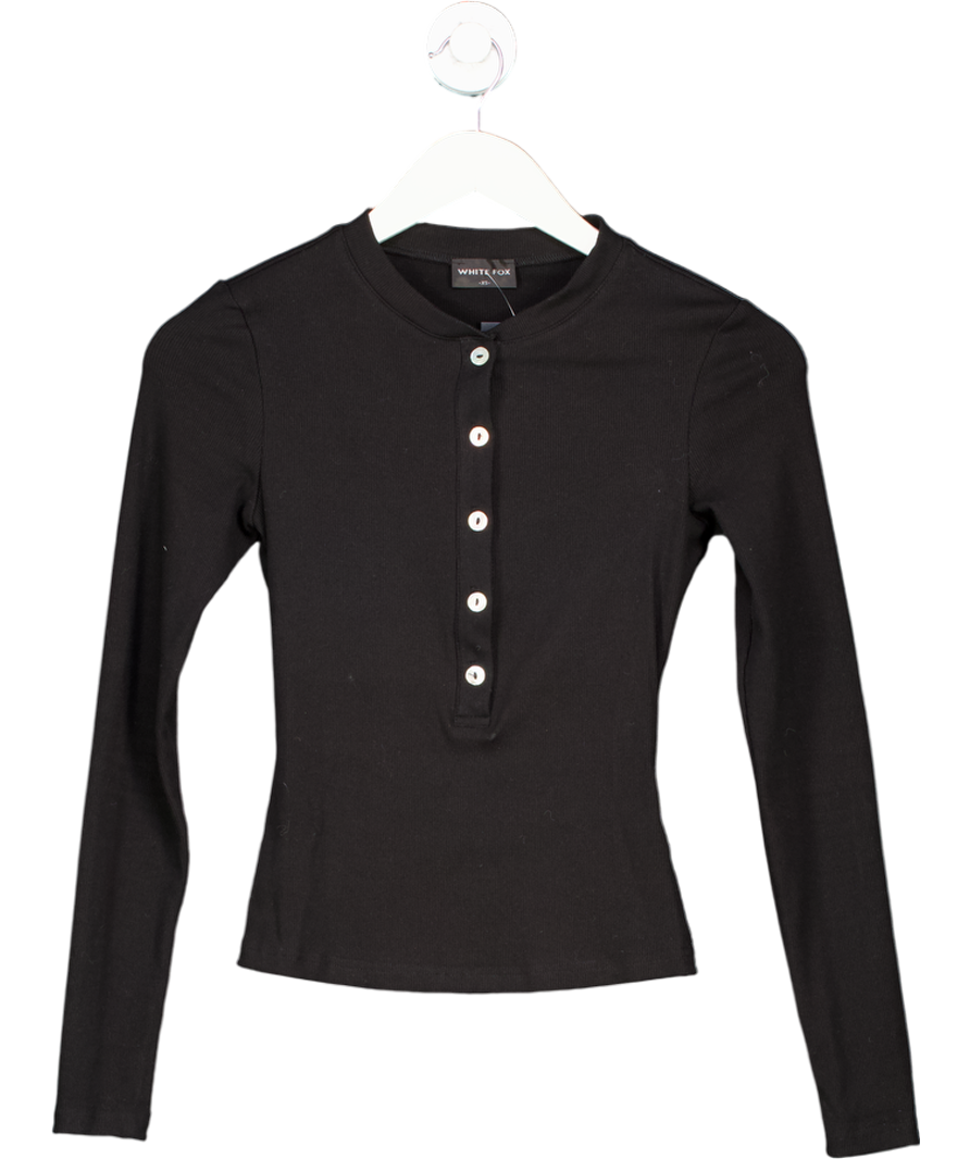 White Fox Black Roll Call Ribbed Long Sleeve Top UK XS