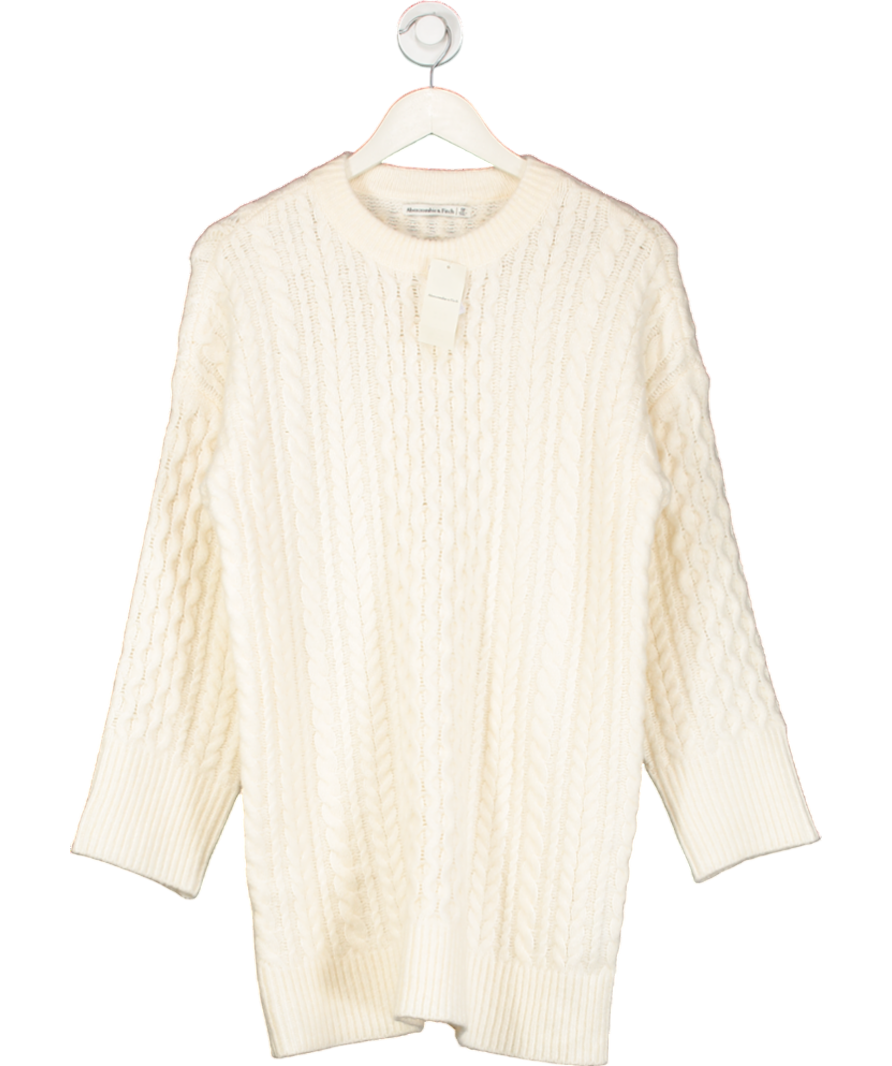 Abercrombie & Fitch Cream Madeline Crew Neck Cable Knit Sweater Mini Dress UK S