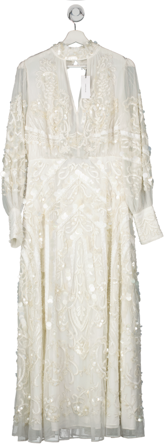 Karen Millen White / Ivory Sequin And Embroidered Maxi Dress UK 12
