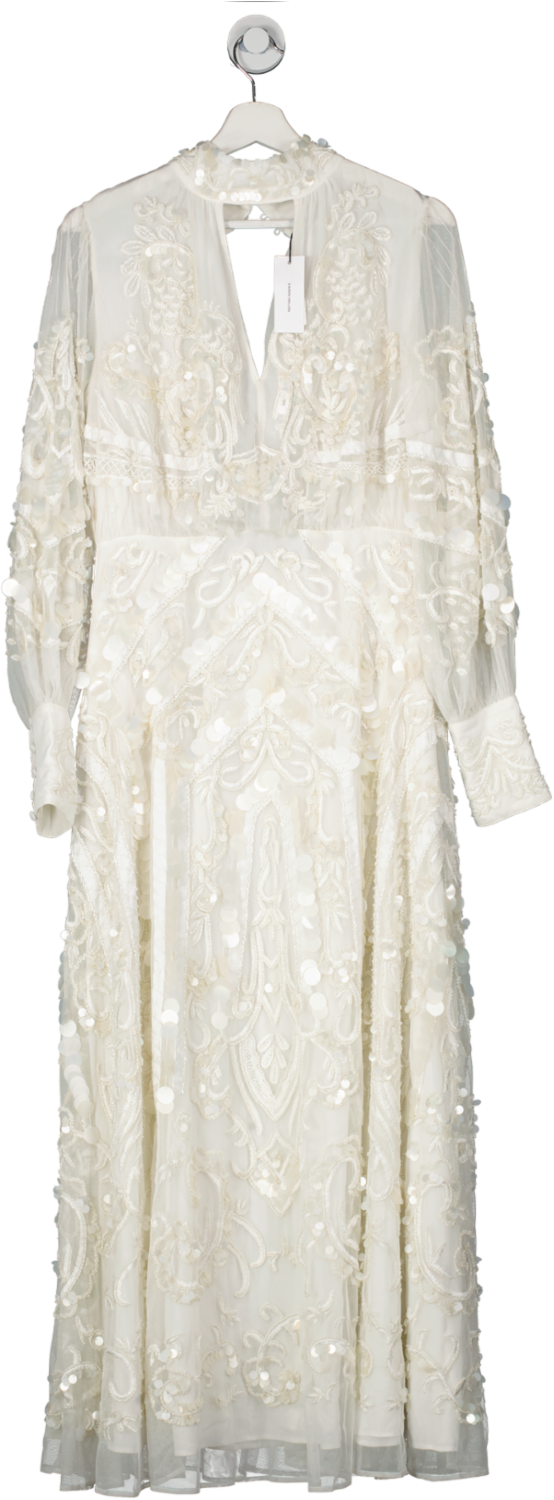 Karen Millen White / Ivory Sequin And Embroidered Maxi Dress UK 12
