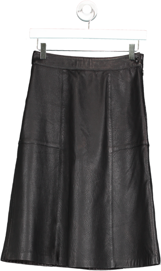 Massimo Dutti Black Nappa Leather Midi Skirt UK XS