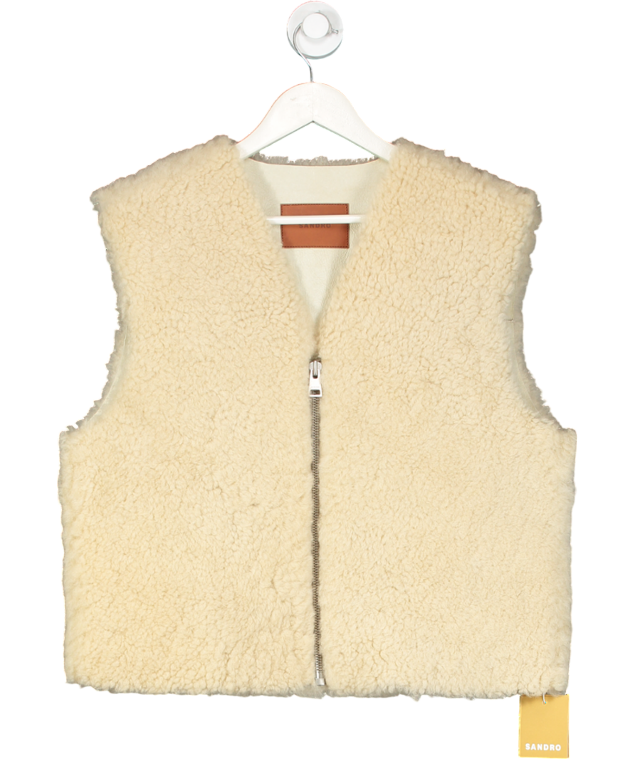 Sandro Cream Sleeveless Shearling Cardigan UK S