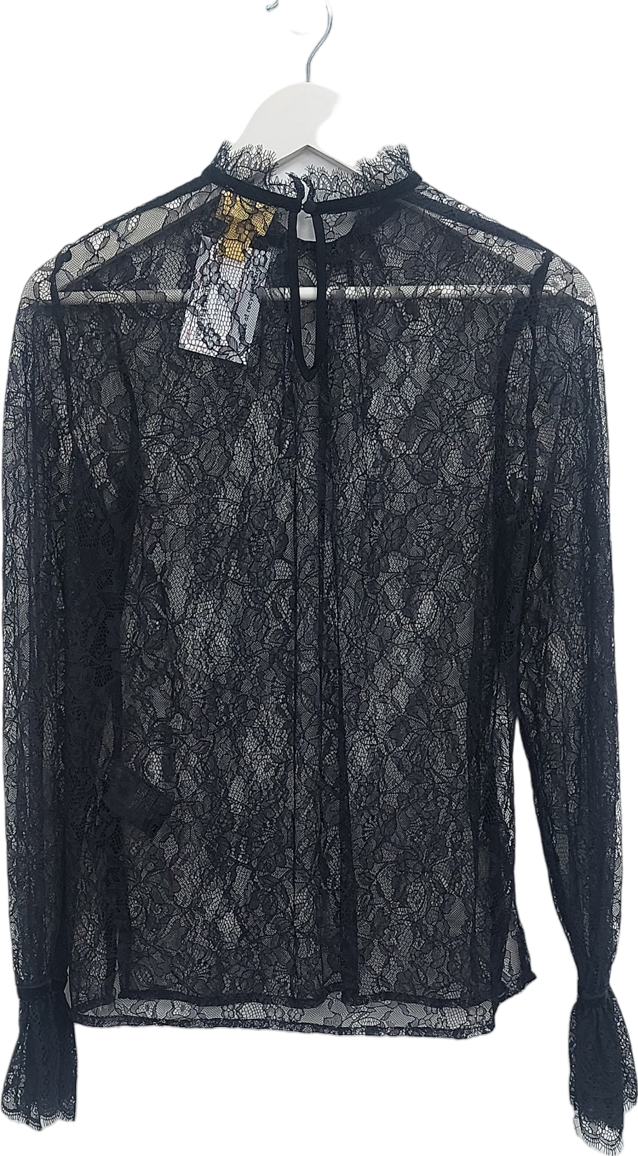 H&M Black Sheer Lace Blouse UK 6