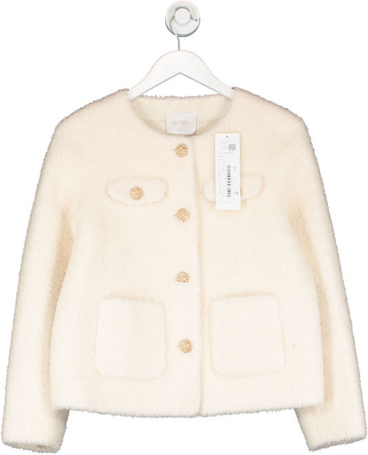 Goelia Cream Lambs Wool Round Neck Cropped Jacket UK S