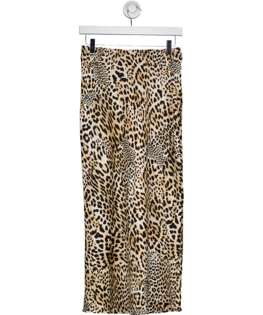 ZARA Brown Satin Leopard Print Skirt UK XS