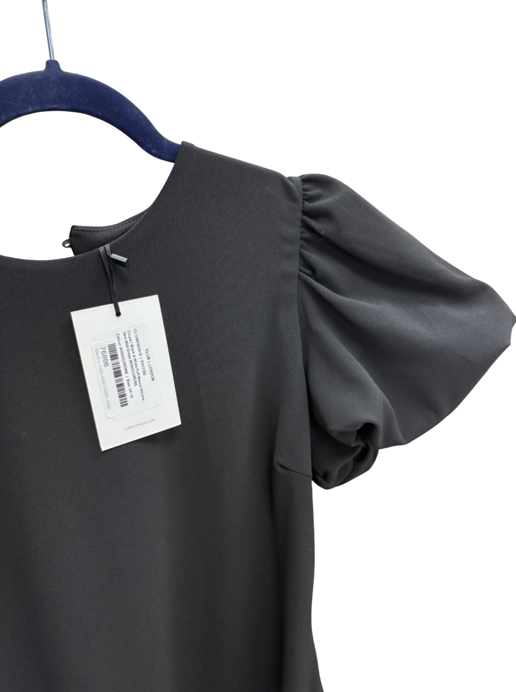 Club L Black Cinzia Puff Sleeve Volume Hem Midi Dress UK 16