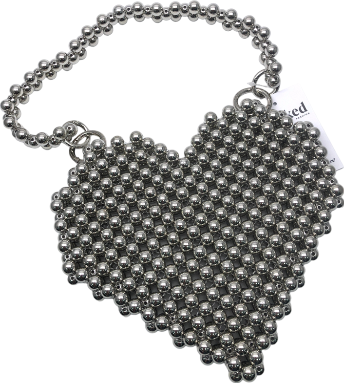 Nasty Gal Metallic Premium Beaded Heart Shoulder Bag One Size