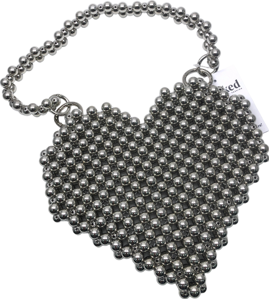 Nasty Gal Metallic Premium Beaded Heart Shoulder Bag One Size