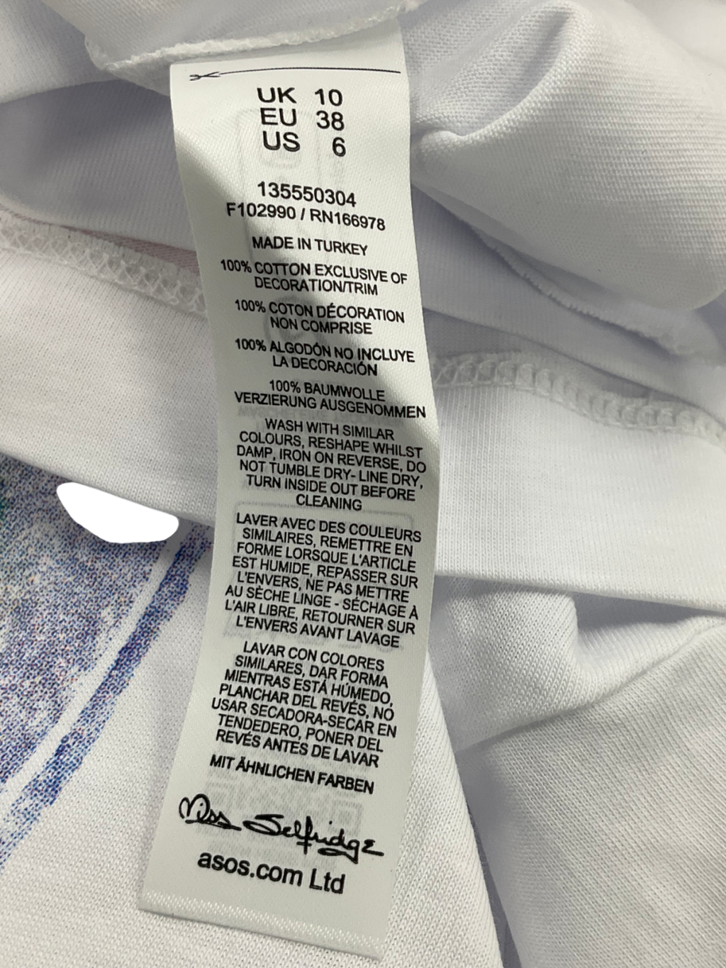 Miss Selfridge White Printed T-shirt UK 10