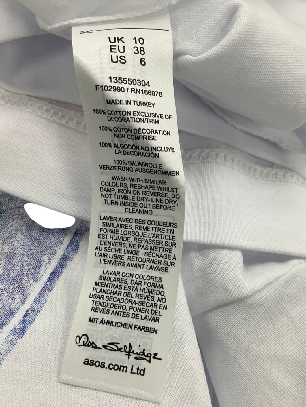 Miss Selfridge White Printed T-shirt UK 10