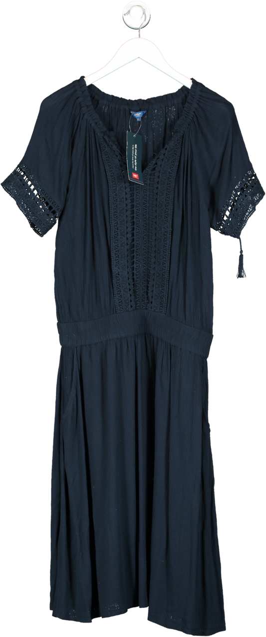 Cotton Traders Blue June Elasticated Waist Crinkle Dress UK 12