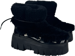 MY SUNDAY SKI Black Lug Tread Shearling Snow Boots - Short UK 6 EU 39