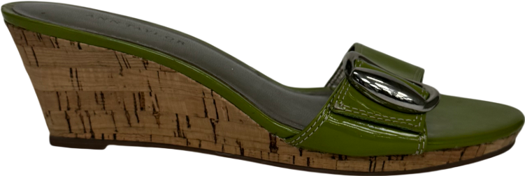 Ann Taylor Green Patent Leather Buckle Wedges UK 6 EU 39 👠