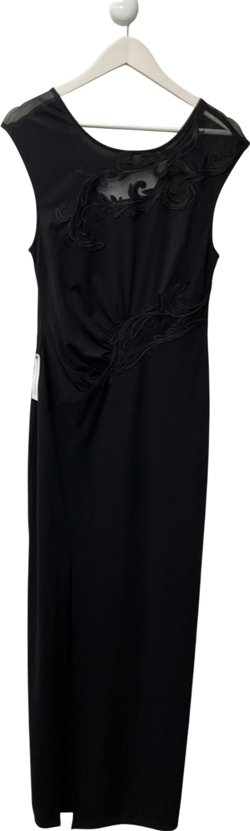 lipsy Black Lace Mesh Runched Maxi Dress UK 12