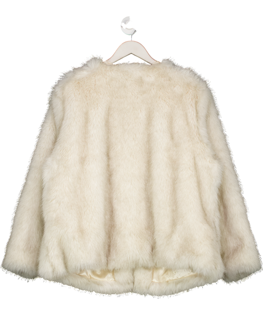 JD.Williams Cream Collarless Faux Fur Jacket UK 20