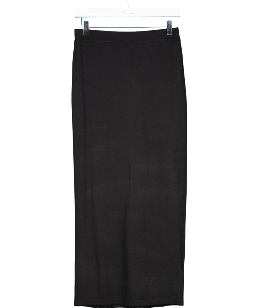 ZARA Black Fine Knit Sheer Hem Midi Skirt UK S