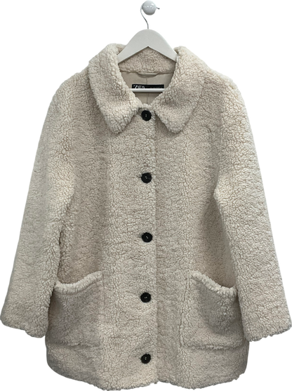 ZARA Cream Faux Sherling Coat UK L