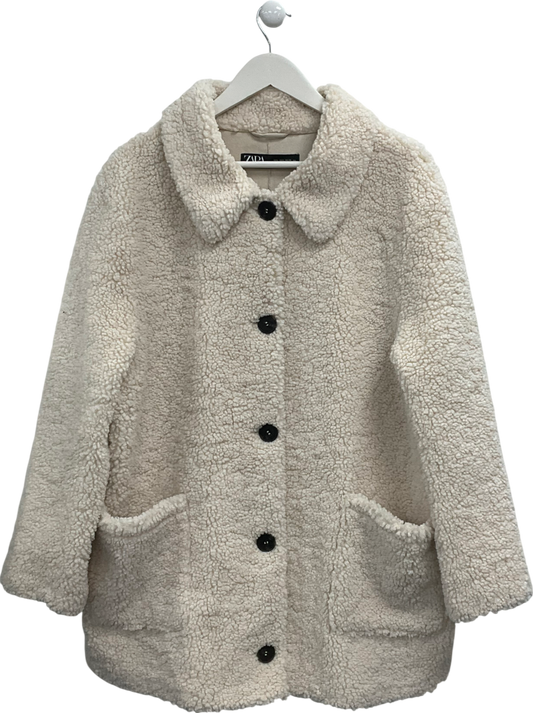 ZARA Cream Faux Sherling Coat UK L