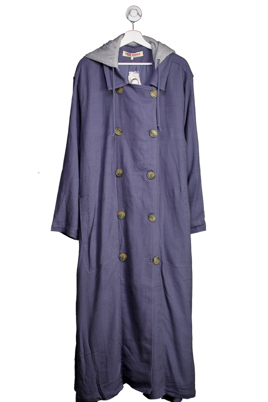 Free People Blue Charlie Trench Coat In Moonlight UK L