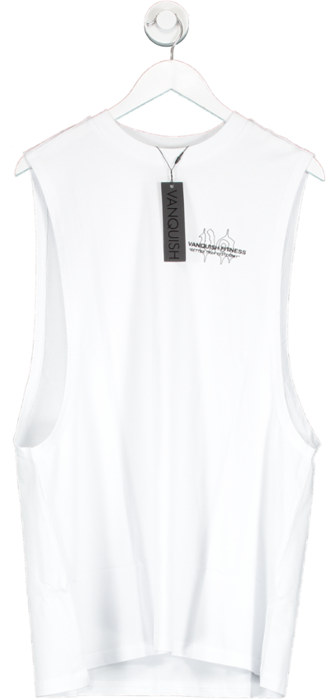 Vanquish White Fitness Oversize Sleeveless T Shirt UK L