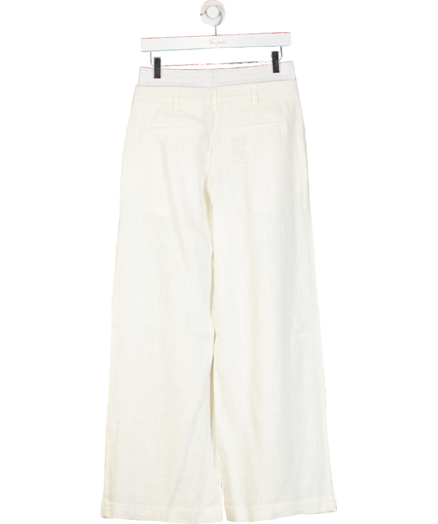 Next Cream Double Waistband Linen Blend Trousers UK 8