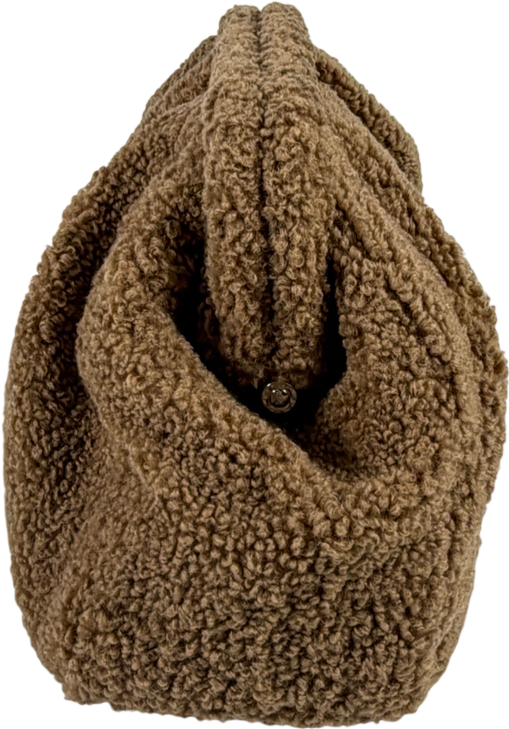 MANGO Brown Teddy Clutch Bag Oversized Caramel Sherpa Fleece Pouch