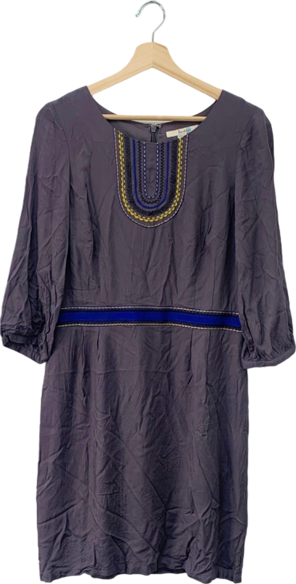 Boden Purple Embroidered Three-Quarter Sleeve Dress 10