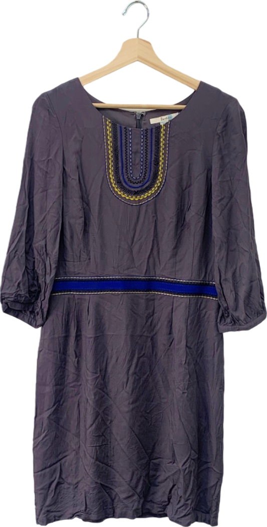 Boden Purple Embroidered Three-Quarter Sleeve Dress 10