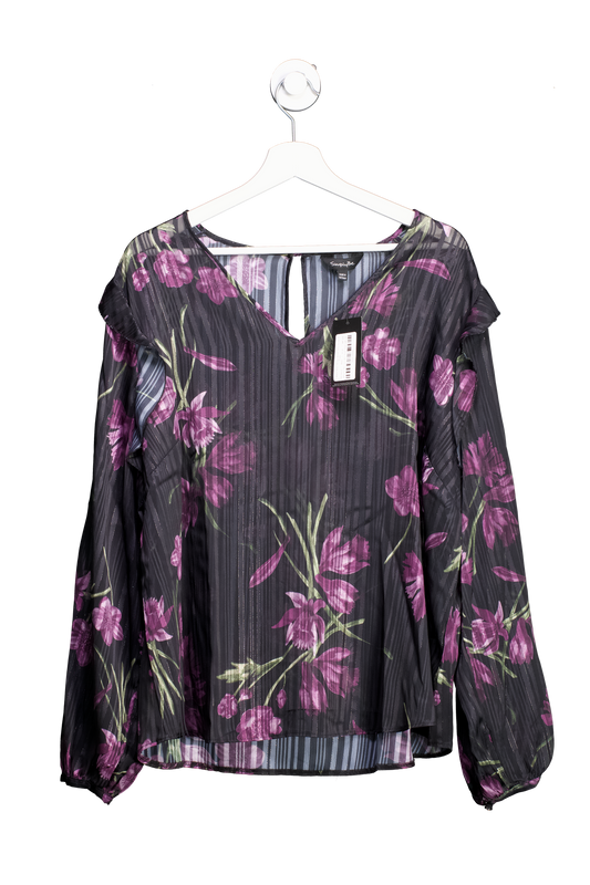 SimplyBe Black Sheer Stripe Blouse With Floral Print UK 24