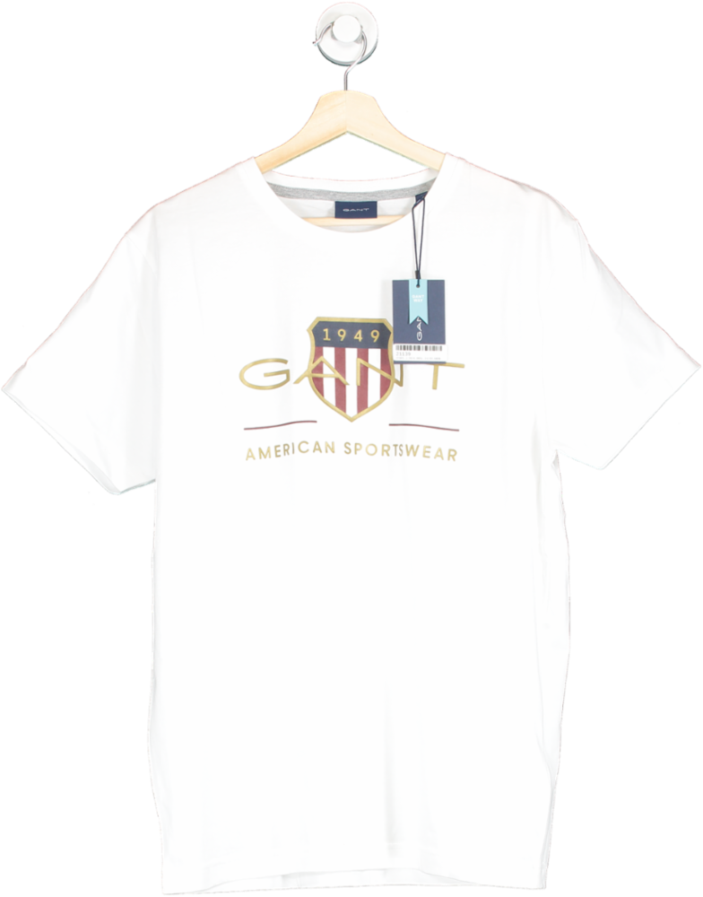 GANT White Embroidered Logo SS T-Shirt SIZE L