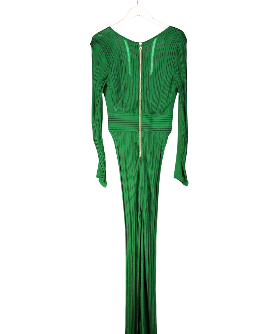 Balmain Green Ribbed Plunge Jumpsuit UK 10