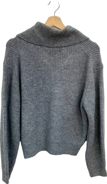 New Look Grey Zip-Up Knit Sweater UK S