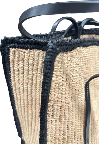 Demellier Black and Natural Straw Capri Tote Bag