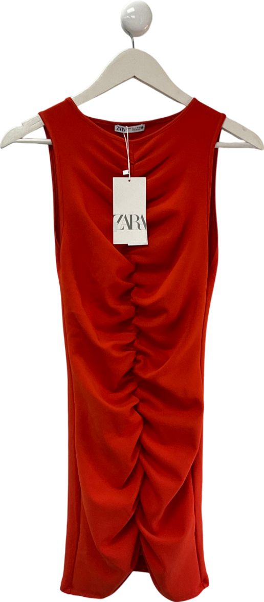 ZARA Orange Robe Ruched Mini Dress UK M
